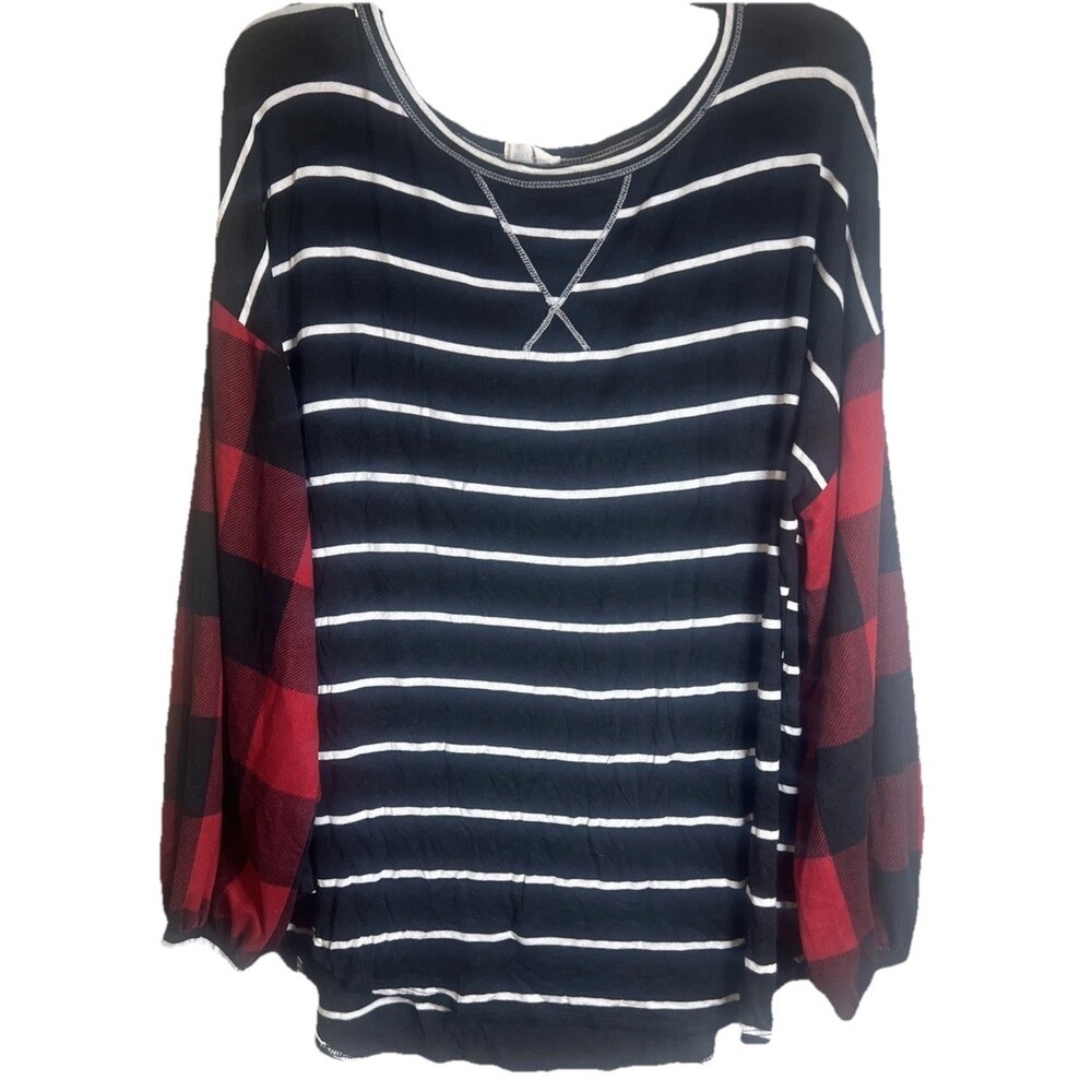 Women’s Bibi Boutique Buffalo Plaid Long Puffed Sleeve Top Blouse Size 1X